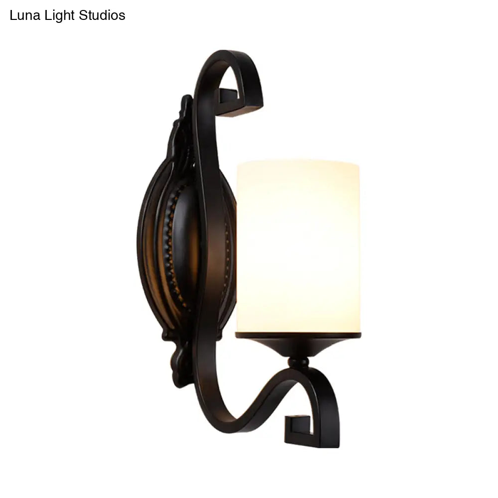 Farmhouse Glass Cylinder Indoor Sconce Wall Lamp - 1-Head Black Finish