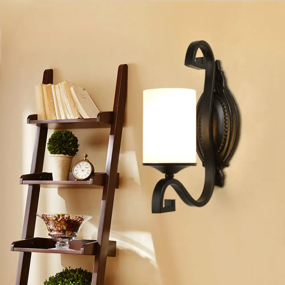 Farmhouse Glass Cylinder Indoor Sconce Wall Lamp - 1-Head Black Finish