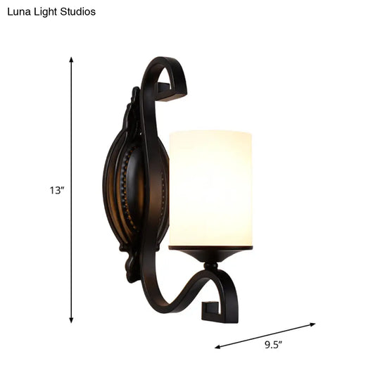 Farmhouse Glass Cylinder Indoor Sconce Wall Lamp - 1-Head Black Finish