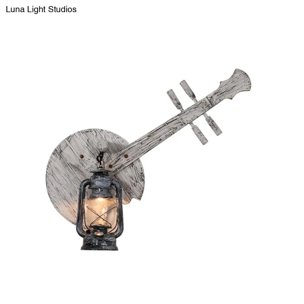 Farmhouse Grey Lantern Wall Mount Lighting: Metal 1 Light Sconce With Pipa Design - Ideal For