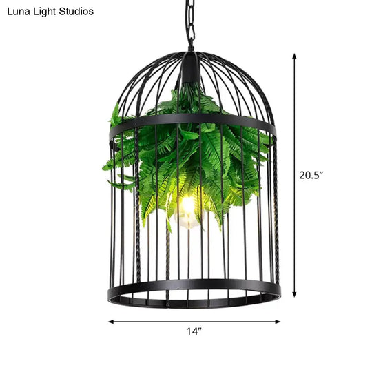 Iron Farmhouse Bird Cage Hanging Pendant Light With Plant Decor For Restaurants