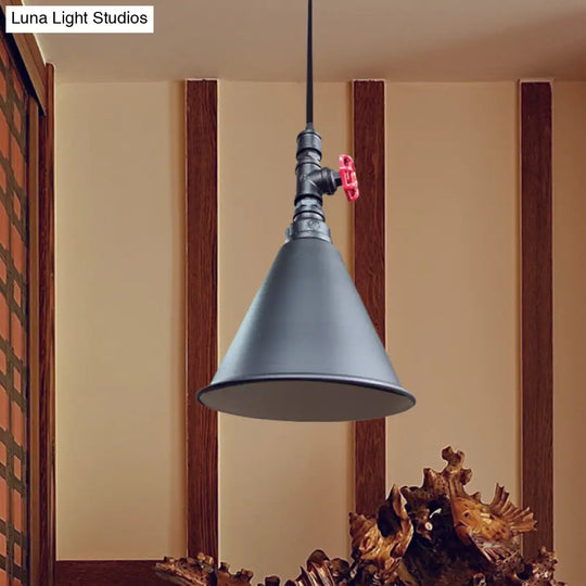 Farmhouse Iron Pendant Lamp Fixture - 1-Bulb Conical Down Lighting Black/Silver/Gold Finish Perfect