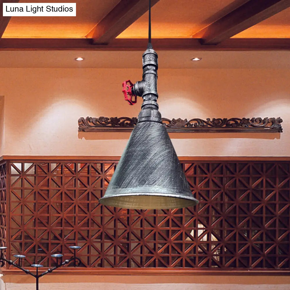 Conical Down Lighting Iron Pendant Lamp - Farmhouse Black/Silver/Gold Finish For Restaurants Black