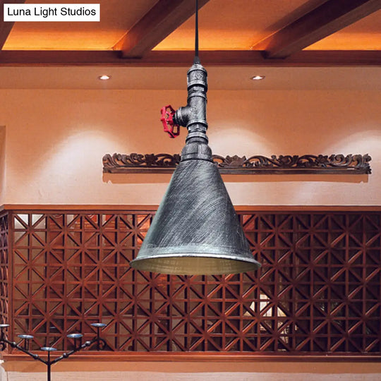 Conical Down Lighting Iron Pendant Lamp - Farmhouse Black/Silver/Gold Finish For Restaurants Black