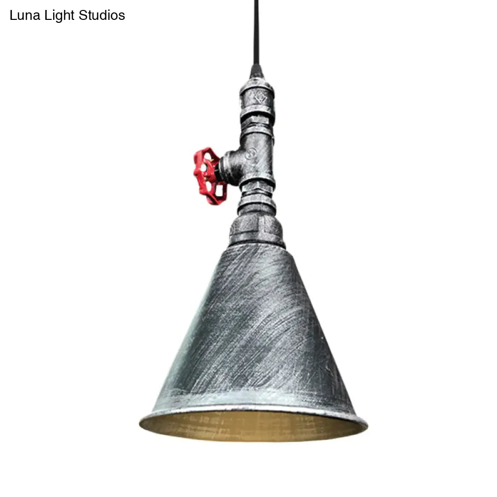 Conical Down Lighting Iron Pendant Lamp - Farmhouse Black/Silver/Gold Finish For Restaurants