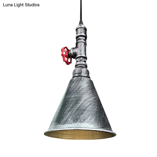 Conical Down Lighting Iron Pendant Lamp - Farmhouse Black/Silver/Gold Finish For Restaurants