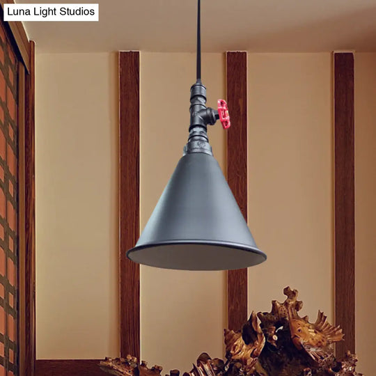 Conical Down Lighting Iron Pendant Lamp - Farmhouse Black/Silver/Gold Finish For Restaurants