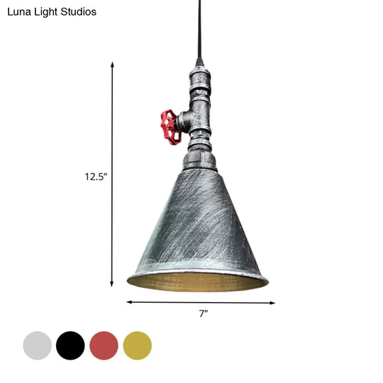 Farmhouse Iron Pendant Lamp Fixture - 1-Bulb Conical Down Lighting Black/Silver/Gold Finish Perfect