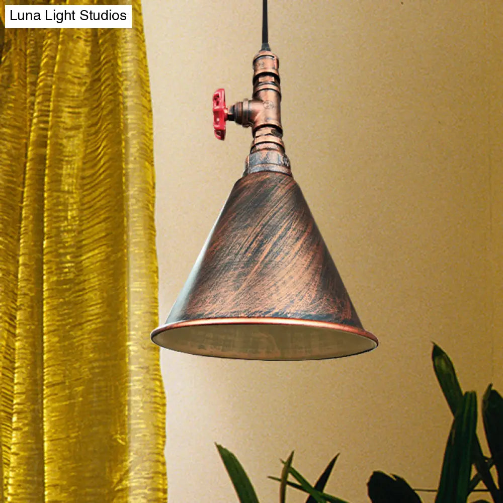 Farmhouse Iron Pendant Lamp Fixture - 1-Bulb Conical Down Lighting Black/Silver/Gold Finish Perfect