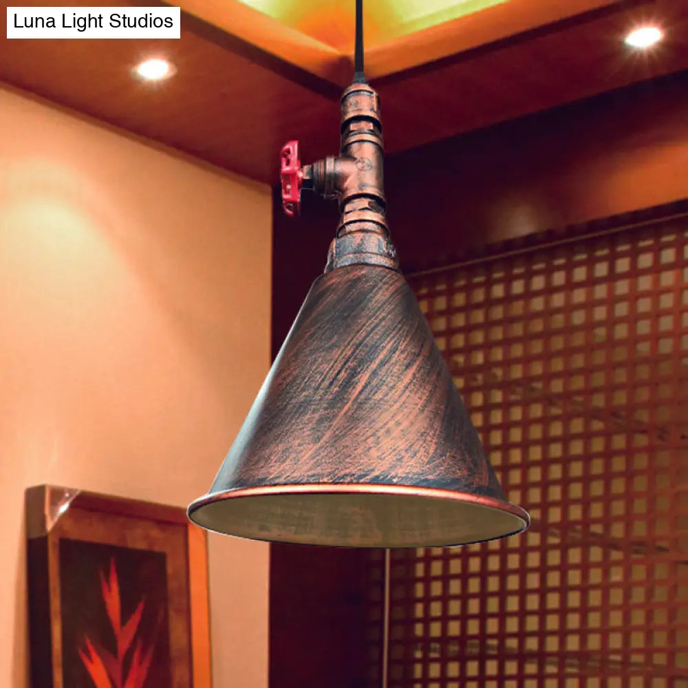 Conical Down Lighting Iron Pendant Lamp - Farmhouse Black/Silver/Gold Finish For Restaurants Copper