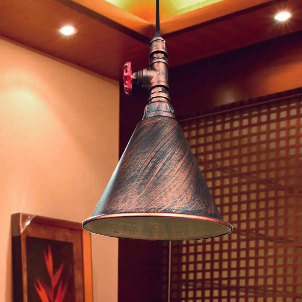 Farmhouse Iron Pendant Lamp Fixture - 1-Bulb Conical Down Lighting Black/Silver/Gold Finish Perfect