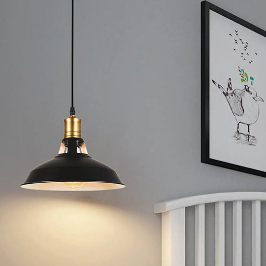 Farmhouse Iron Pendant Light - 1-Light Black/White Hanging Lamp For Barn Shade Living Room Black