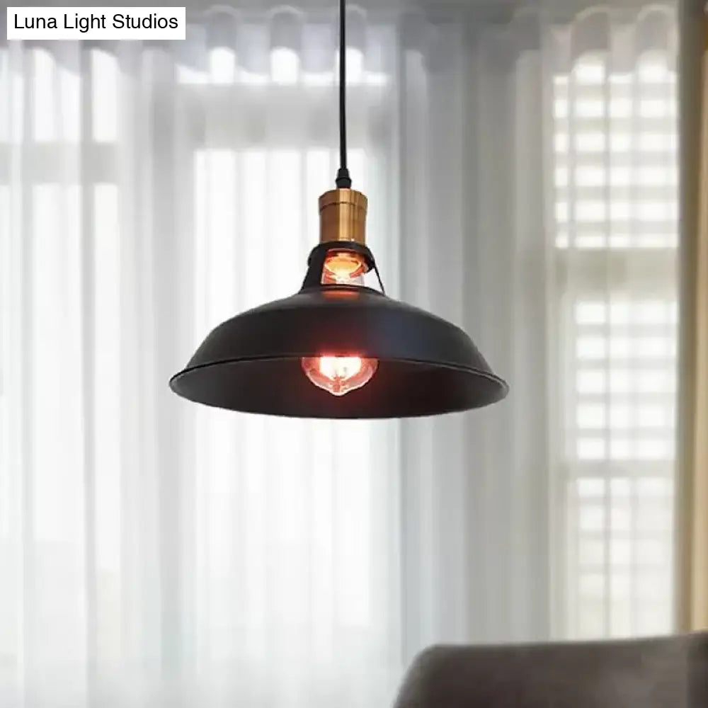 Farmhouse Iron Pendant Light - 1-Light Black/White Hanging Lamp For Barn Shade Living Room