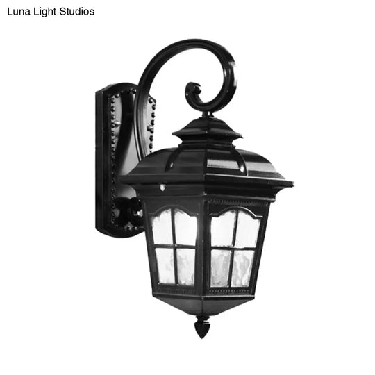 Farmhouse Lantern Sconce: 1-Bulb Black Water Glass Wall Light Fixture For Stylish Lighting