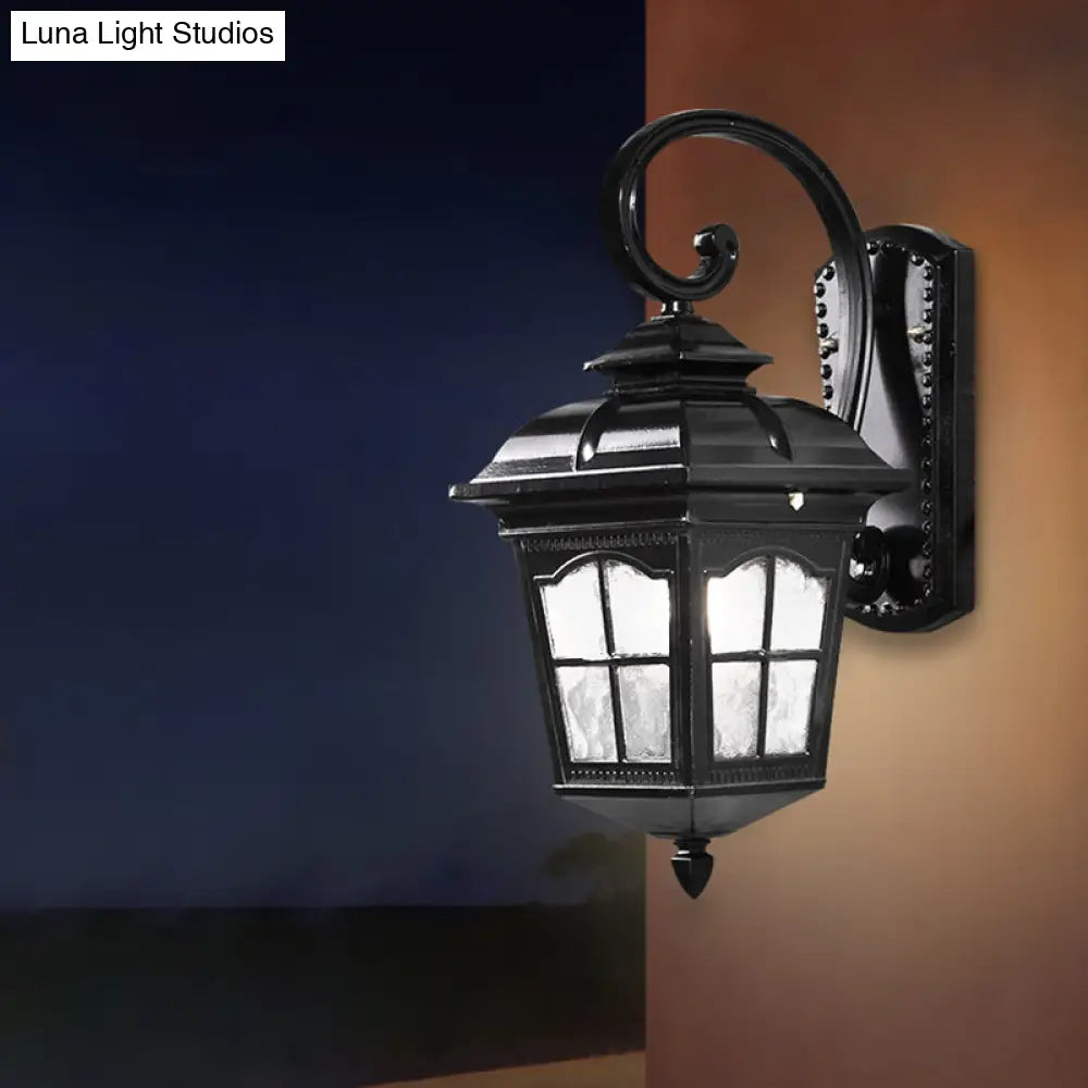 Farmhouse Lantern Sconce: 1-Bulb Black Water Glass Wall Light Fixture For Stylish Lighting