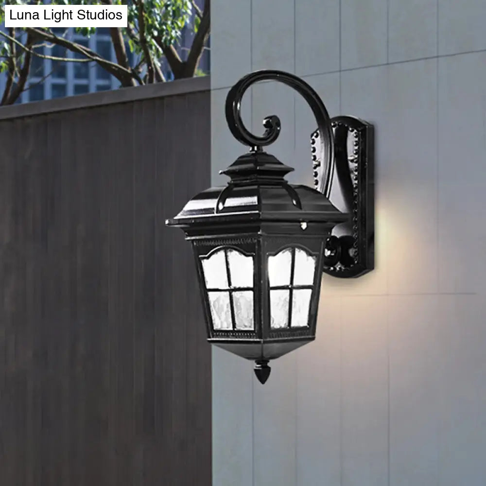 Farmhouse Lantern Sconce: 1-Bulb Black Water Glass Wall Light Fixture For Stylish Lighting