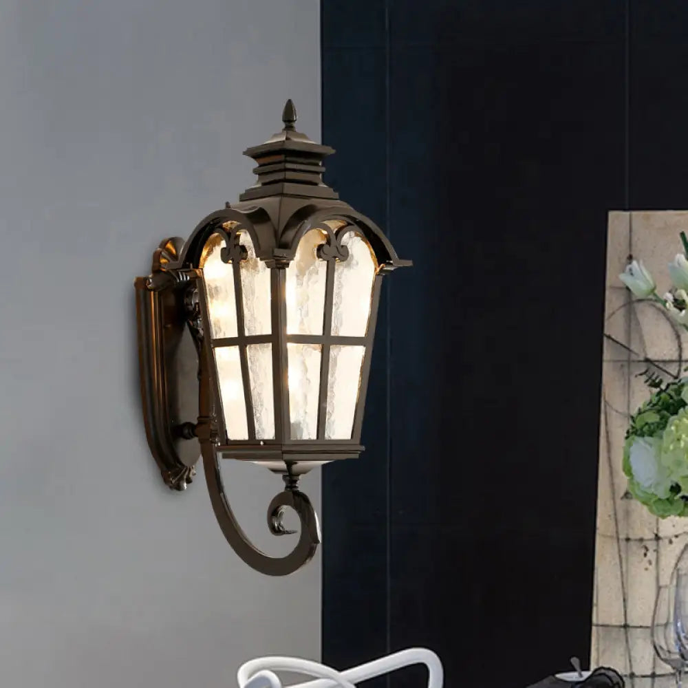 Farmhouse Lantern Sconce Lamp With Water Glass Shade: Black/Brass Wall Light Fixture Black