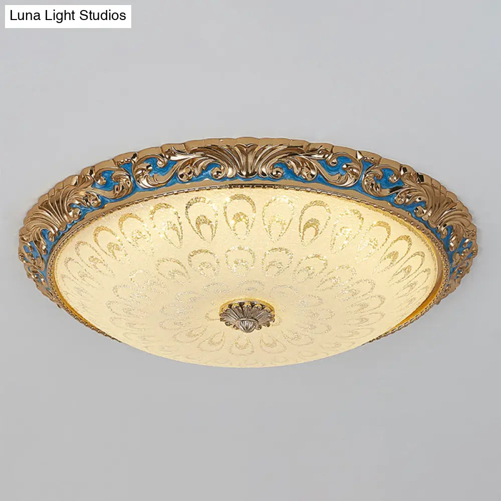 Farmhouse Led Flush Mount Ceiling Light In Textured Glass & Brass - Bowl Shape 12.5/15/19 Wide