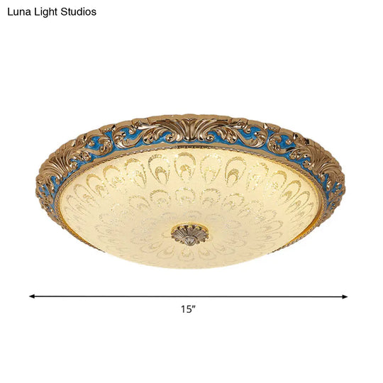 Farmhouse Led Flush Mount Ceiling Light In Textured Glass & Brass - Bowl Shape 12.5/15/19 Wide