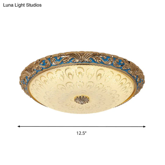Farmhouse Led Flush Mount Ceiling Light In Textured Glass & Brass - Bowl Shape 12.5’/15’/19’