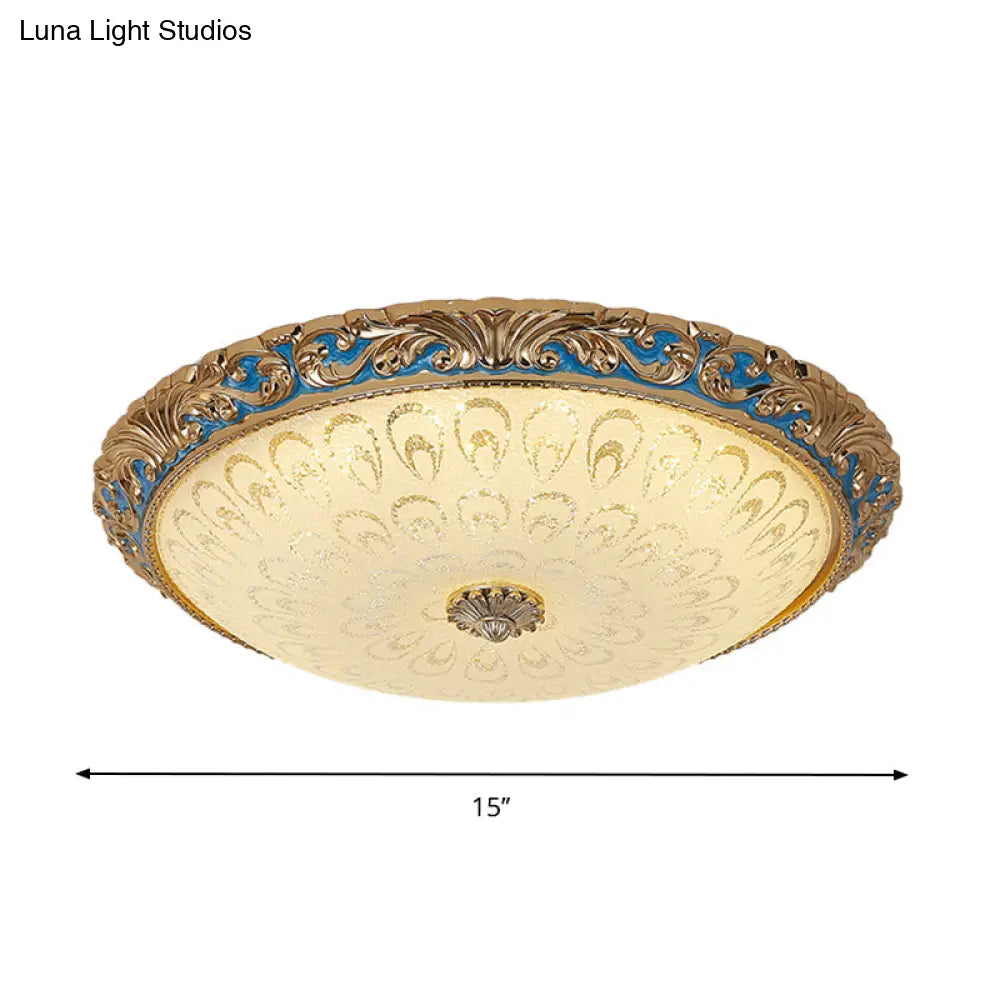 Farmhouse Led Flush Mount Ceiling Light In Textured Glass & Brass - Bowl Shape 12.5’/15’/19’