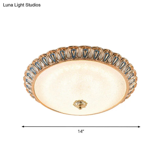 Farmhouse Led Flush Mounted Light With Glass Dome Shade In Gold For Bedroom - Warm/White Options