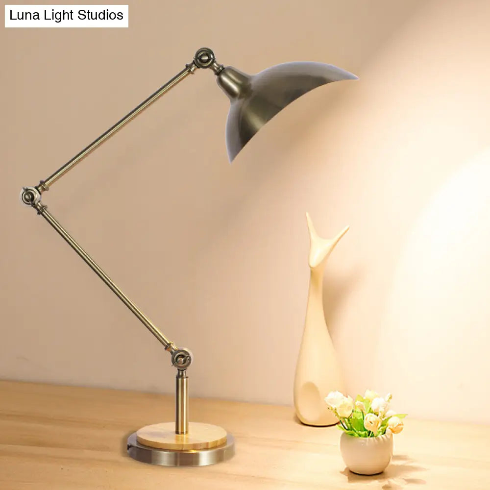 Farmhouse Led Table Lamp In Silver With Swing Arm And Metallic Dome Shade