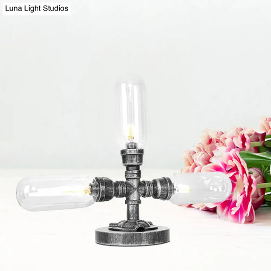 Farmhouse Led Table Lamp With Clear/Amber Glass Capsule Night Light And Tearoom Design - 2/3 Heads