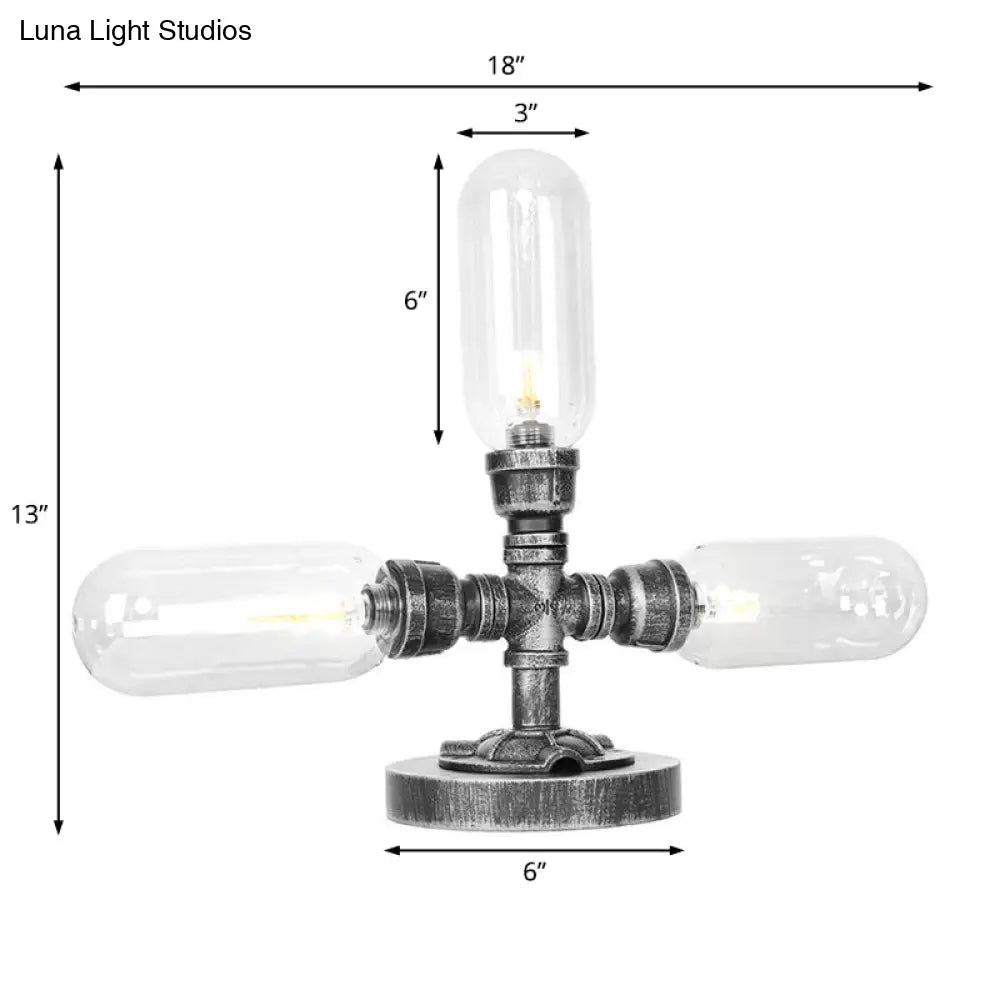 Farmhouse Led Table Lamp With Clear/Amber Glass Capsule Night Light And Tearoom Design - 2/3 Heads