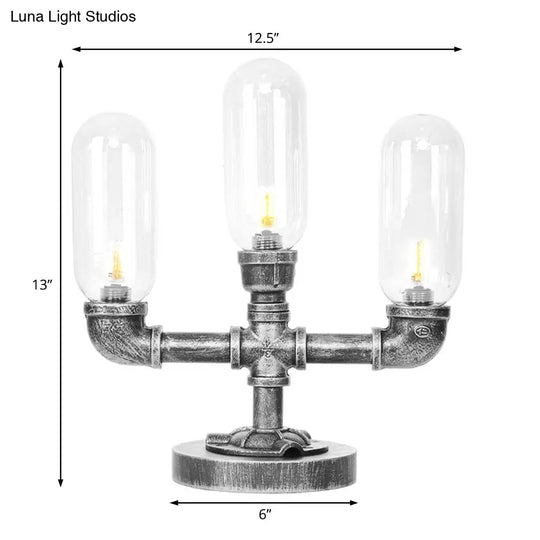 Farmhouse Led Table Lamp With Clear/Amber Glass Capsule Night Light And Tearoom Design - 2/3 Heads