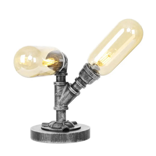 Farmhouse Led Table Lamp With Clear/Amber Glass Capsule Night Light And Tearoom Design - 2/3 Heads