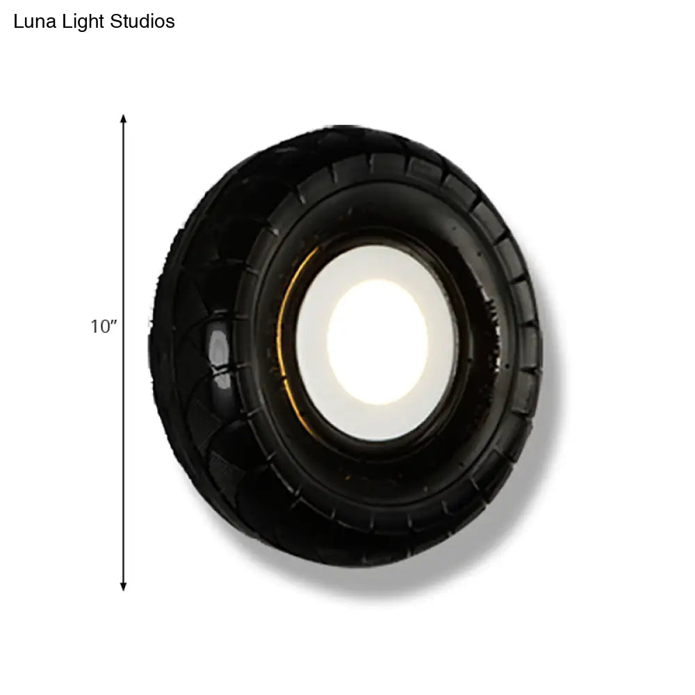 Farmhouse Led Wall Sconce With Metallic Tyre Design - Black 10/16 Width