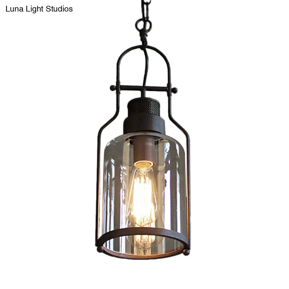 Farmhouse Mason Jar Pendant Ceiling Light With Clear Glass - Black/Rust Finish