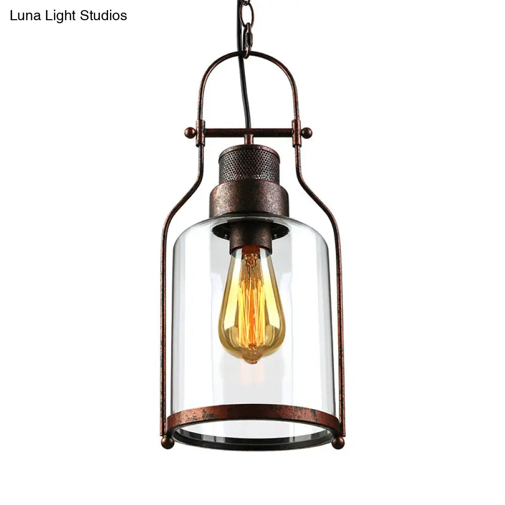 Farmhouse Mason Jar Pendant Ceiling Light With Clear Glass - Black/Rust Finish