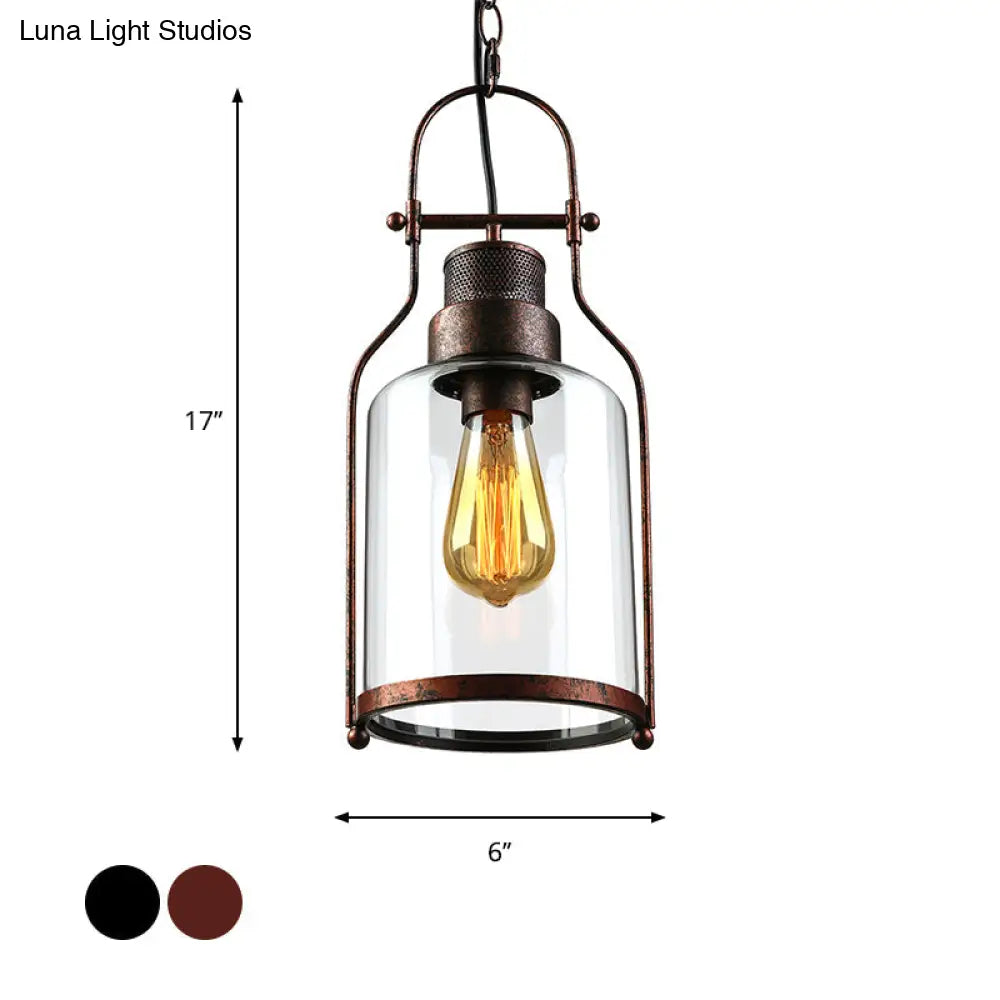 Farmhouse Mason Jar Pendant Ceiling Light With Clear Glass - Black/Rust Finish