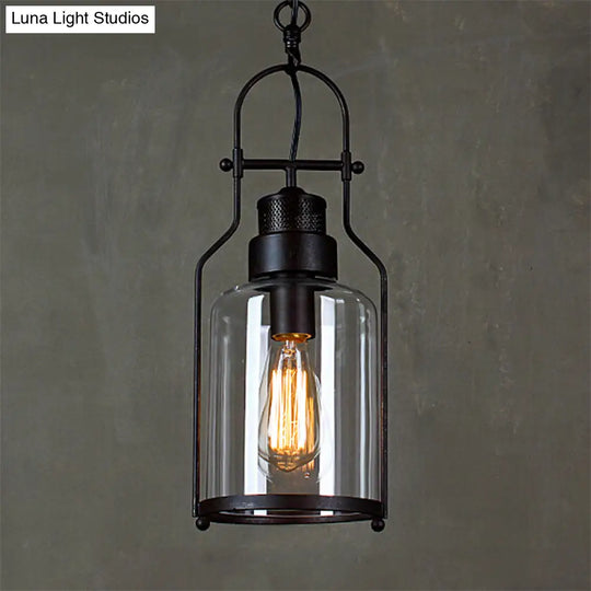 Farmhouse Mason Jar Pendant Ceiling Light With Clear Glass - Black/Rust Finish