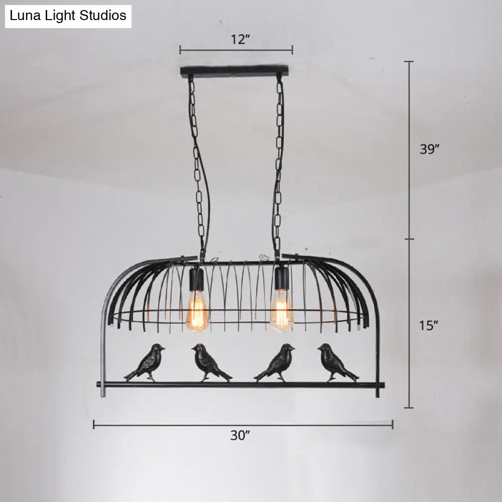 Farmhouse Metal Black Finish Birdcage Kitchen Island Suspension Light Fixture