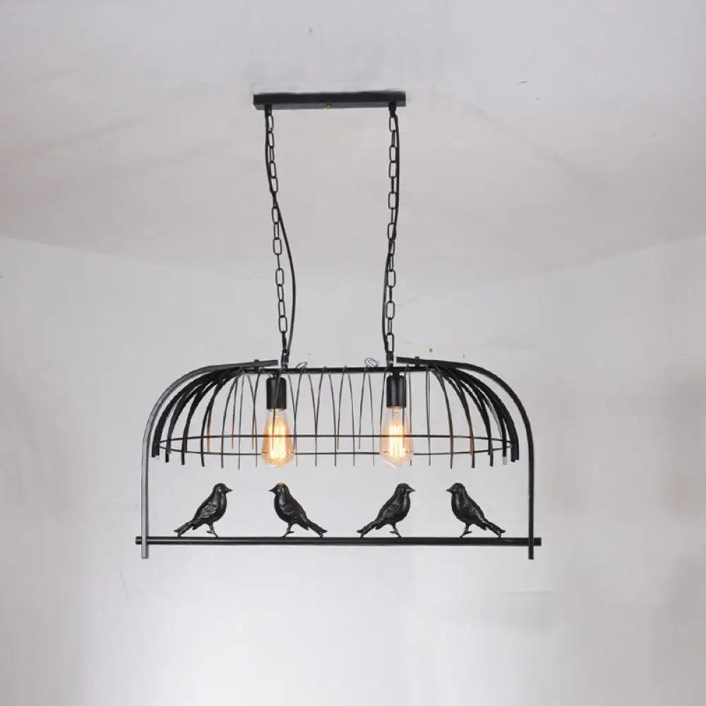 Farmhouse Metal Black Finish Birdcage Kitchen Island Suspension Light Fixture 2 /