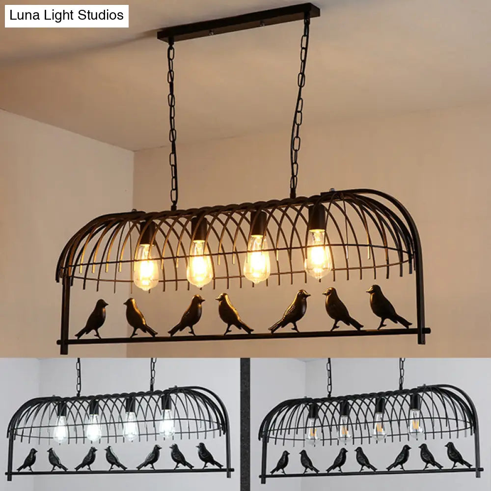 Farmhouse Metal Black Finish Birdcage Kitchen Island Suspension Light Fixture