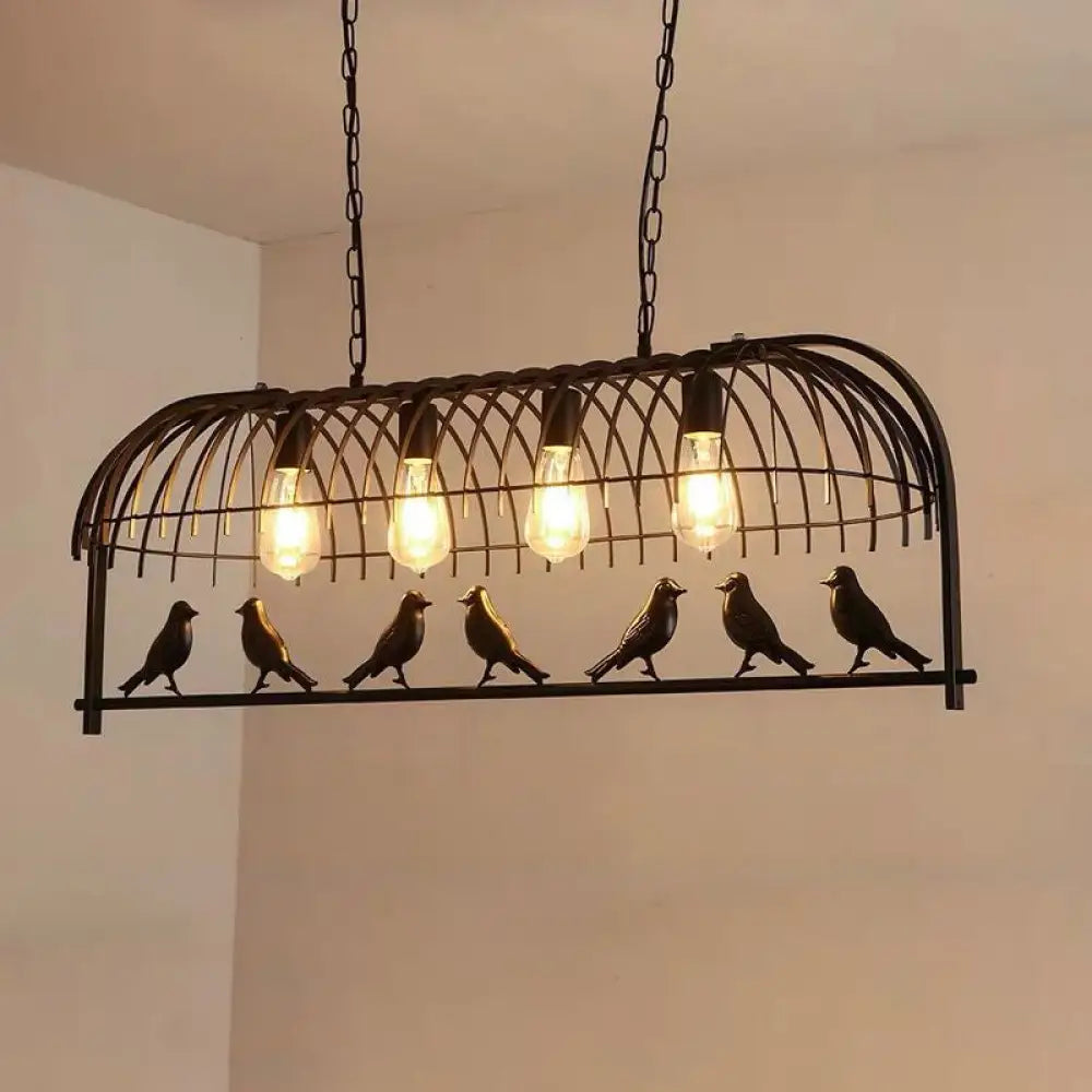 Farmhouse Metal Black Finish Birdcage Kitchen Island Suspension Light Fixture 4 /