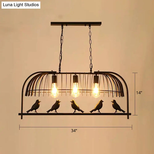 Farmhouse Metal Black Finish Birdcage Kitchen Island Suspension Light Fixture