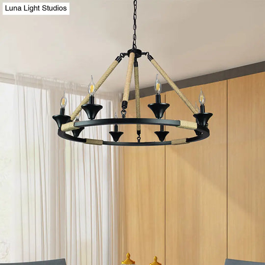 Farmhouse Metal Chandelier With 8 Lights - Black Candle-Style Lighting For Living Room Ceiling