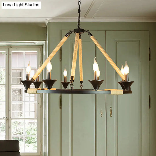 Farmhouse Metal Chandelier With 8 Lights - Black Candle-Style Lighting For Living Room Ceiling