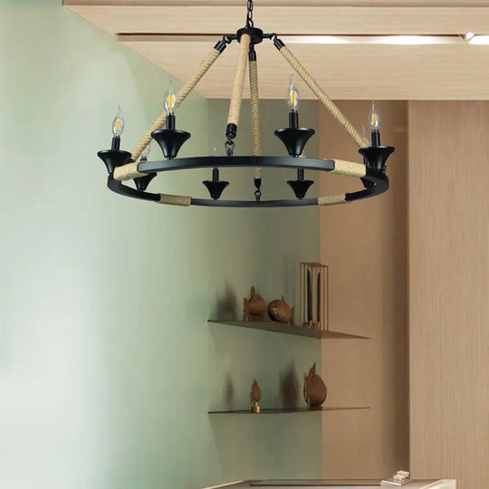 Farmhouse Metal Chandelier With 8 Lights - Black Candle-Style Lighting For Living Room Ceiling