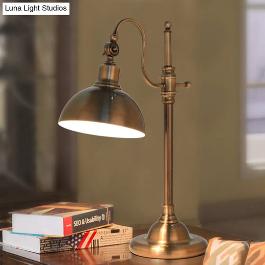 Farmhouse Metal Led Task Lamp: Rotatable Gold Dome With Gooseneck Arm - Ideal For Study Rooms And