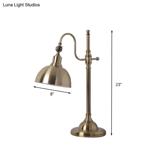 Farmhouse Metal Led Task Lamp: Rotatable Gold Dome With Gooseneck Arm - Ideal For Study Rooms And