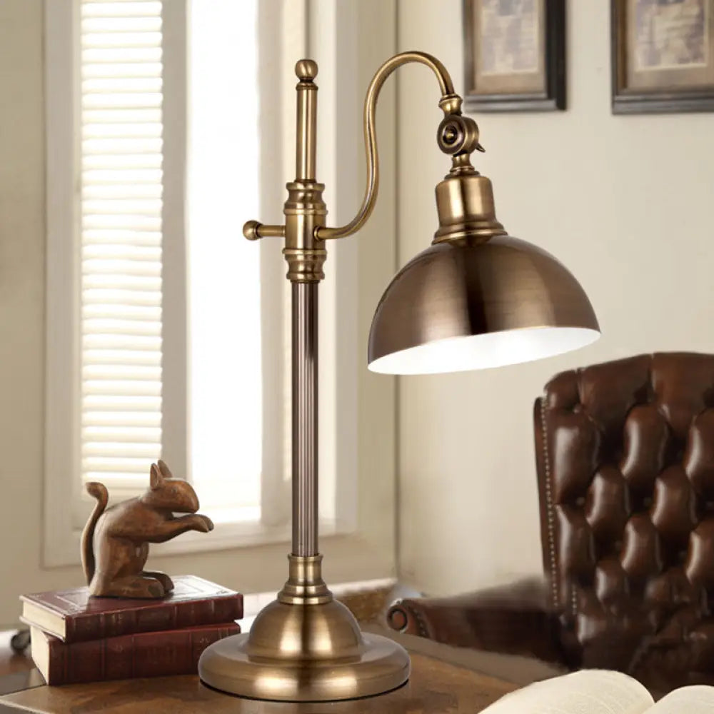 Farmhouse Metal Led Task Lamp: Rotatable Gold Dome With Gooseneck Arm - Ideal For Study Rooms And