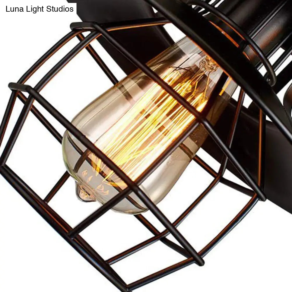 Farmhouse Black Wire Cage Pendant Light Kit For Dining Room With Metal Shade
