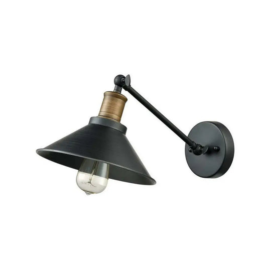 Farmhouse Metal Wall Light With Cone Shade - Black/Brass Mounted Bathroom Lamp Pivot Joint 1/2-Light