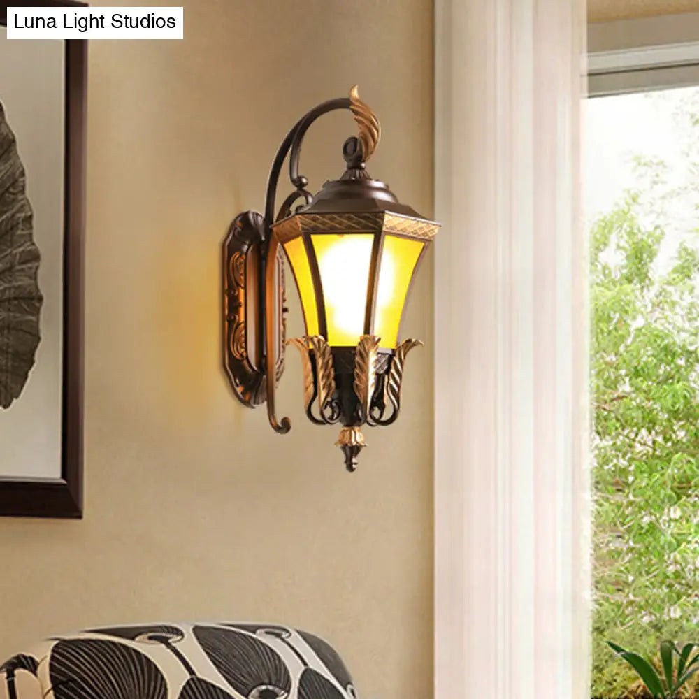 Farmhouse Metal Wall Mount Sconce: Dark Coffee 1-Head Lamp For Corners